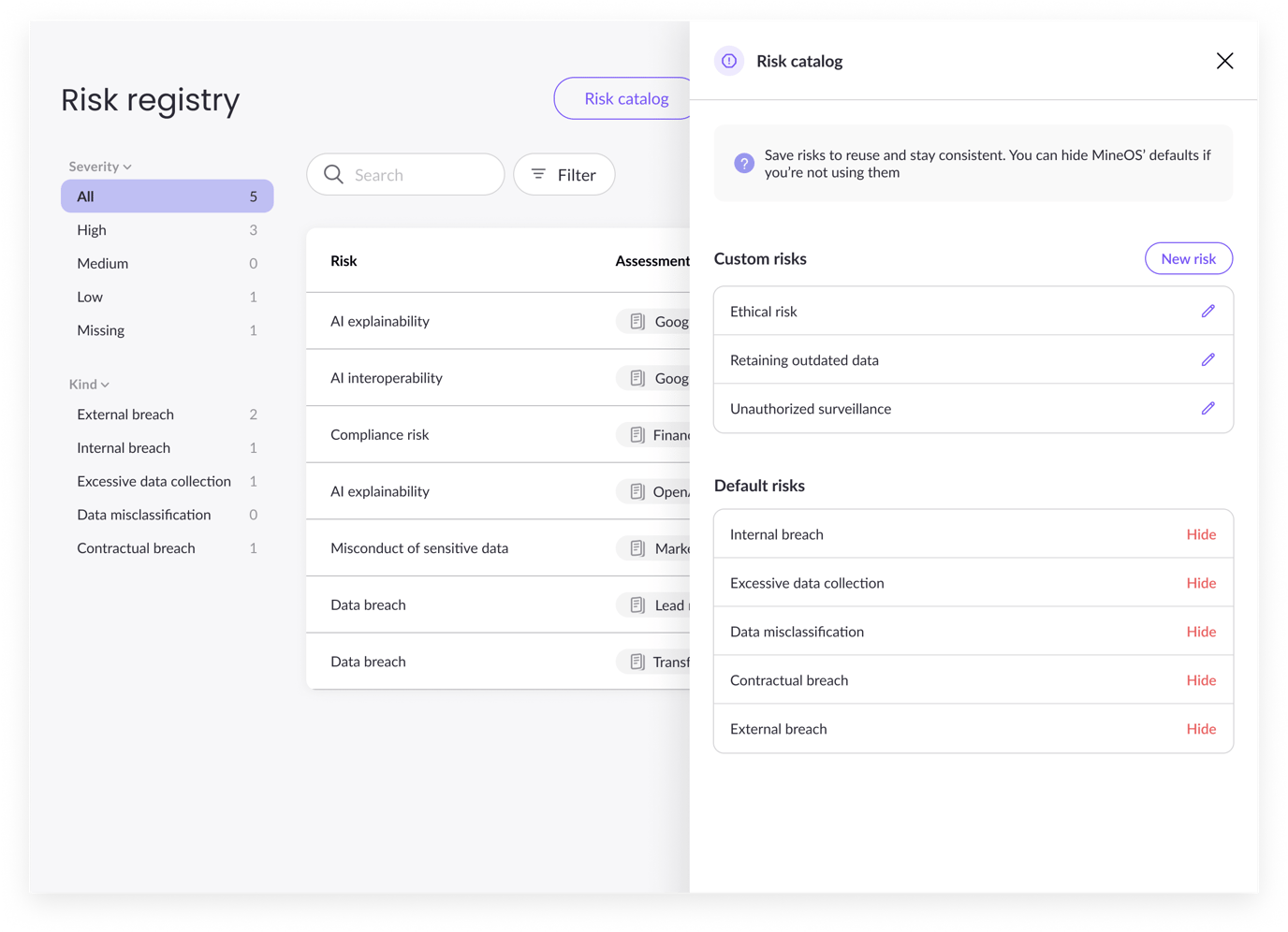Risk registry and catalog