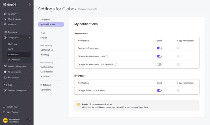 notifiations ettings